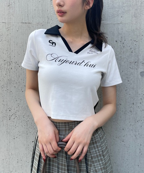 FOREVER 21(フォーエバー トゥエンティーワン)の「【2025SS】スキッパー配色Tシャツ(Tシャツ/カットソー・レディース・ホワイト/ネイビー/ブラック・SMALL/MEDIUM)」の1枚目の写真