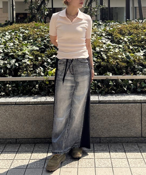 Oriens JOURNAL STANDARD(オリエンス ジャーナルスタンダード)の「【OPEN YY / オープンワイワイ】FRONT JEAN EFFECTJERSEY SKIRT YY251SK006(スカート・レディース・ブラック・SMALL)」の1枚目の写真