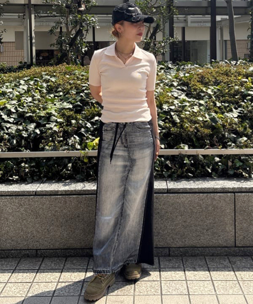 Oriens JOURNAL STANDARD(オリエンス ジャーナルスタンダード)の「【OPEN YY / オープンワイワイ】FRONT JEAN EFFECTJERSEY SKIRT YY251SK006(スカート・レディース・ブラック・SMALL)」の17枚目の写真