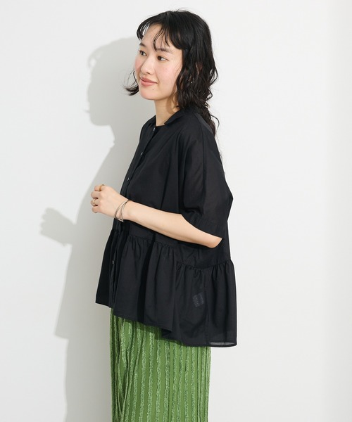 CRAFT STANDARD BOUTIQUE（クラフトスタンダードブティック）の「【追加】ペプラムブラウス◆（シャツ/ブラウス・レディース・ピンク/オフホワイト/ブラック/サックスブルー/ブルー系その他6/ブラック系その他・FREE）」の9枚目の写真