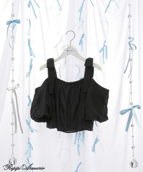 repipi armario（レピピ アルマリオ）の「【girly line】リボンオフショルブラウス（シャツ/ブラウス・キッズ・ホワイト/サックスブルー/ブラック・LARGE/MEDIUM/SMALL）」の2枚目の写真