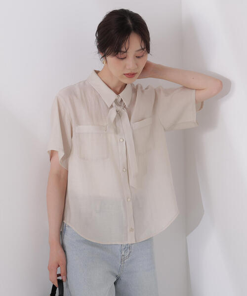 ブラウス シャツ タイ付きシアー半袖シャツ / 1215110602 レディース タイ付きシアー半袖シャツ | PROPORTION BODY DRESSING