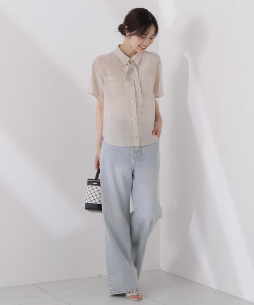 PROPORTION BODY DRESSING（プロポーションボディドレッシング）の「タイ付きシアー半袖シャツ / 1215110602（シャツ/ブラウス・レディース・ピンク/カーキ/ベージュ・FREE）」の8枚目の写真