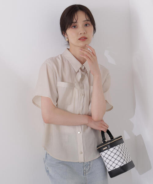 PROPORTION BODY DRESSING（プロポーションボディドレッシング）の「タイ付きシアー半袖シャツ / 1215110602（シャツ/ブラウス・レディース・ピンク/カーキ/ベージュ・FREE）」の9枚目の写真