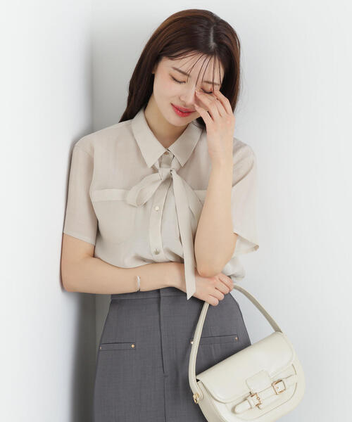 PROPORTION BODY DRESSING（プロポーションボディドレッシング）の「タイ付きシアー半袖シャツ / 1215110602（シャツ/ブラウス・レディース・ピンク/カーキ/ベージュ・FREE）」の12枚目の写真