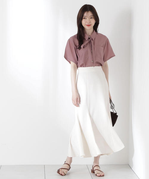 PROPORTION BODY DRESSING（プロポーションボディドレッシング）の「タイ付きシアー半袖シャツ / 1215110602（シャツ/ブラウス・レディース・ピンク/カーキ/ベージュ・FREE）」の16枚目の写真