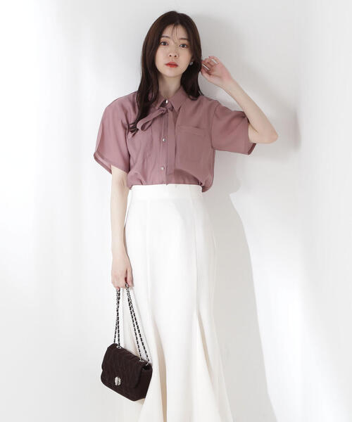 ブラウス シャツ タイ付きシアー半袖シャツ / 1215110602 レディース タイ付きシアー半袖シャツ | PROPORTION BODY DRESSING