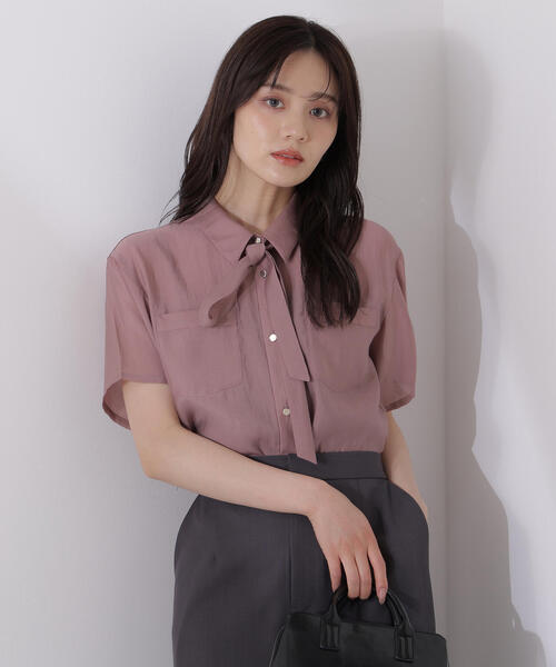 PROPORTION BODY DRESSING（プロポーションボディドレッシング）の「タイ付きシアー半袖シャツ / 1215110602（シャツ/ブラウス・レディース・ピンク/カーキ/ベージュ・FREE）」の22枚目の写真