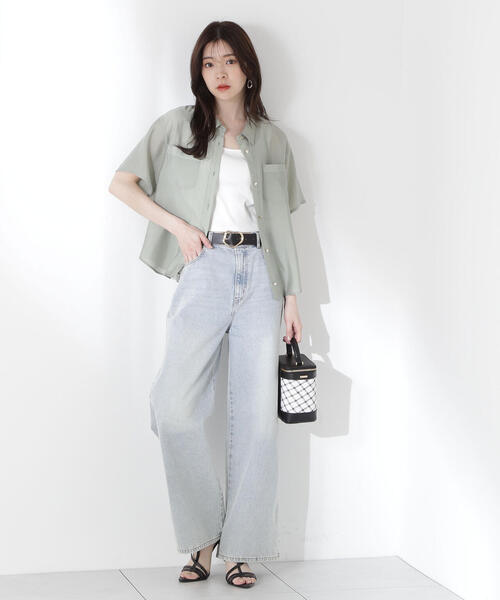 PROPORTION BODY DRESSING(プロポーションボディドレッシング)の「タイ付きシアー半袖シャツ / 1215110602(シャツ/ブラウス・レディース・ピンク/カーキ/ベージュ・FREE)」の13枚目の写真