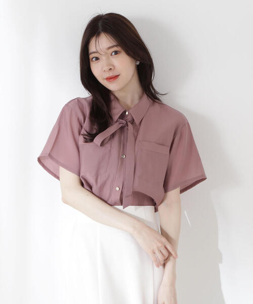 PROPORTION BODY DRESSING（プロポーションボディドレッシング）の「タイ付きシアー半袖シャツ / 1215110602（シャツ/ブラウス・レディース・ピンク/カーキ/ベージュ・FREE）」の3枚目の写真