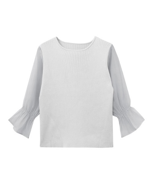 Pierrot（ピエロ）の「シアードッキングキャンディースリーブボートネックニット（Tシャツ/カットソー・レディース・ブラック/ライトブルー/グレー/オフホワイト/ラベンダー・M/L）」の6枚目の写真
