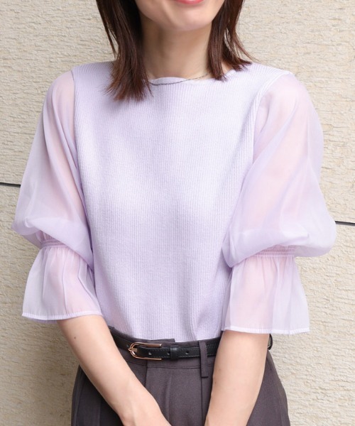 Pierrot（ピエロ）の「シアードッキングキャンディースリーブボートネックニット（Tシャツ/カットソー・レディース・ブラック/ライトブルー/グレー/オフホワイト/ラベンダー・M/L）」の19枚目の写真