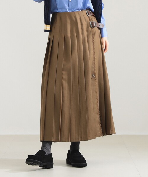 O'NEIL of DUBLIN キルトロングスカート　 ブラウン O'NEIL OF DUBLIN / ウール ワイドベルト ロング キルトスカート