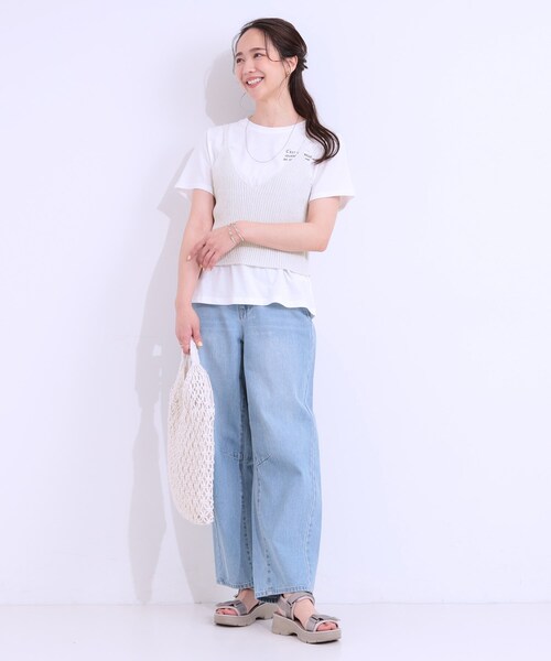 Cutie Blonde（キューティーブロンド）の「【S-LL/2点セット】ラメニットキャミ＆ロゴTシャツ（その他トップス・レディース・ホワイト/ライトグレー/ブラック・01/02/03/04）」の6枚目の写真