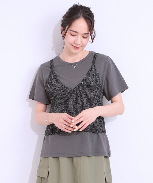 Cutie Blonde（キューティーブロンド）の「【S-LL/2点セット】ラメニットキャミ＆ロゴTシャツ（その他トップス・レディース・ホワイト/ライトグレー/ブラック・01/02/03/04）」の8枚目の写真