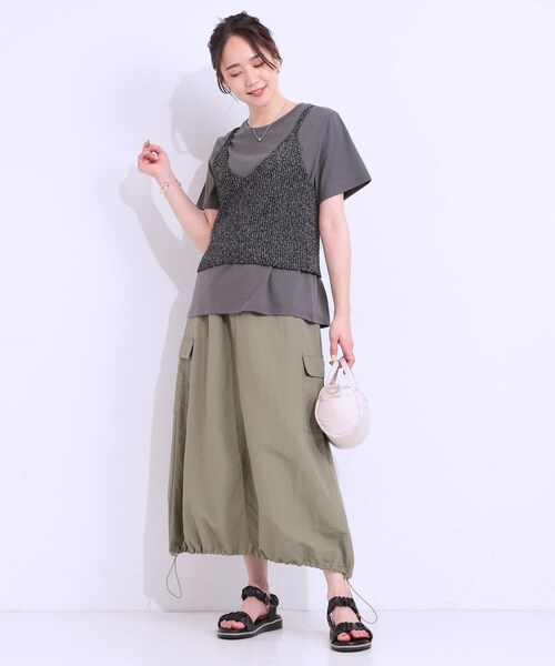 Cutie Blonde（キューティーブロンド）の「【S-LL/2点セット】ラメニットキャミ＆ロゴTシャツ（その他トップス・レディース・ホワイト/ライトグレー/ブラック・01/02/03/04）」の12枚目の写真