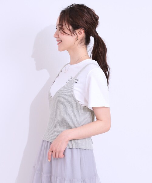 Cutie Blonde（キューティーブロンド）の「【S-LL/2点セット】ラメニットキャミ＆ロゴTシャツ（その他トップス・レディース・ホワイト/ライトグレー/ブラック・01/02/03/04）」の16枚目の写真