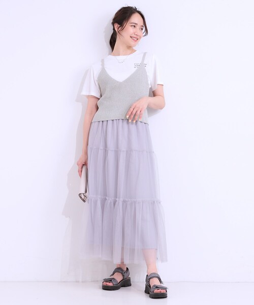 Cutie Blonde（キューティーブロンド）の「【S-LL/2点セット】ラメニットキャミ＆ロゴTシャツ（その他トップス・レディース・ホワイト/ライトグレー/ブラック・01/02/03/04）」の19枚目の写真