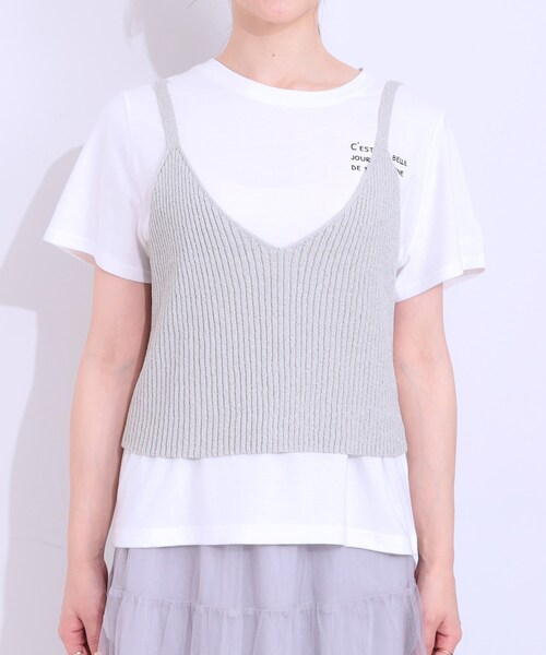 Cutie Blonde（キューティーブロンド）の「【S-LL/2点セット】ラメニットキャミ＆ロゴTシャツ（その他トップス・レディース・ホワイト/ライトグレー/ブラック・01/02/03/04）」の22枚目の写真