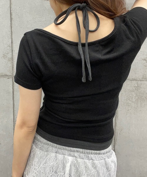 ROGER AND RAW(ロジャーアンドロウ)の「レ―スアップホルターネックトップス(Tシャツ/カットソー・レディース・ブラック/オフホワイト/グレー・FREE)」の12枚目の写真