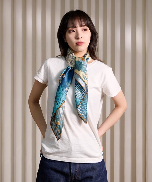 セール】5A2 大判スカーフ 87cm×87cm シルクライク ボタニカル