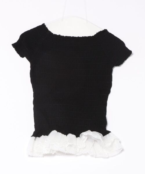 LADY LIKE（レディライク）の「裾レース2WAYリブトップス（Tシャツ/カットソー・レディース・ブラック/ライトベージュ/サックスブルー・M）」の2枚目の写真