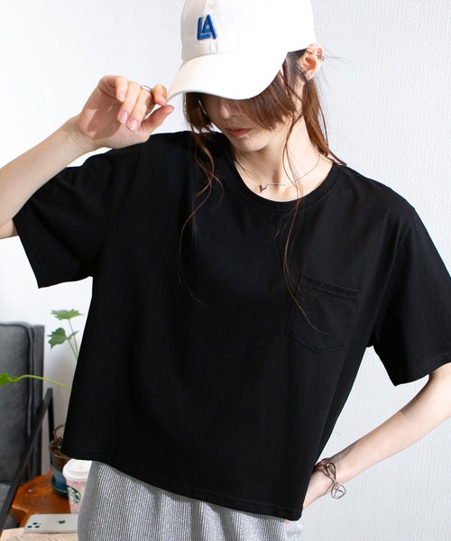pumpkin port(パンプキンポート)の「ポケ付き クルーネック半袖Tシャツ(Tシャツ/カットソー・レディース・ホワイト/ブラック・S/M/L/LL)」の2枚目の写真