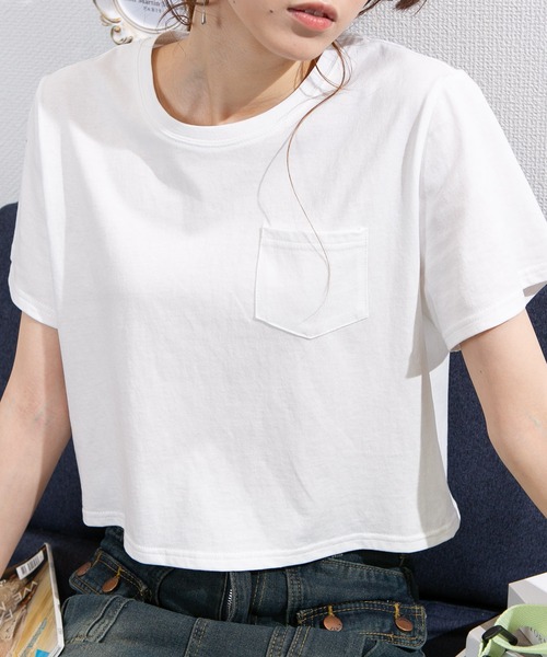 pumpkin port(パンプキンポート)の「ポケ付き クルーネック半袖Tシャツ(Tシャツ/カットソー・レディース・ホワイト/ブラック・S/M/L/LL)」の3枚目の写真
