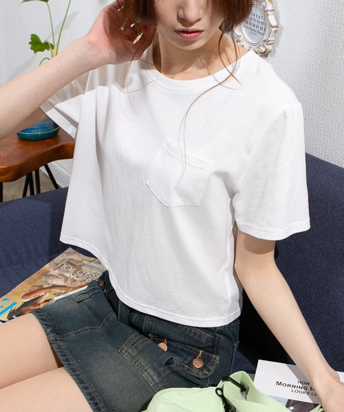 pumpkin port(パンプキンポート)の「ポケ付き クルーネック半袖Tシャツ(Tシャツ/カットソー・レディース・ホワイト/ブラック・S/M/L/LL)」の4枚目の写真