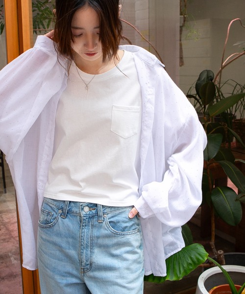 pumpkin port(パンプキンポート)の「ポケ付き クルーネック半袖Tシャツ(Tシャツ/カットソー・レディース・ホワイト/ブラック・S/M/L/LL)」の6枚目の写真