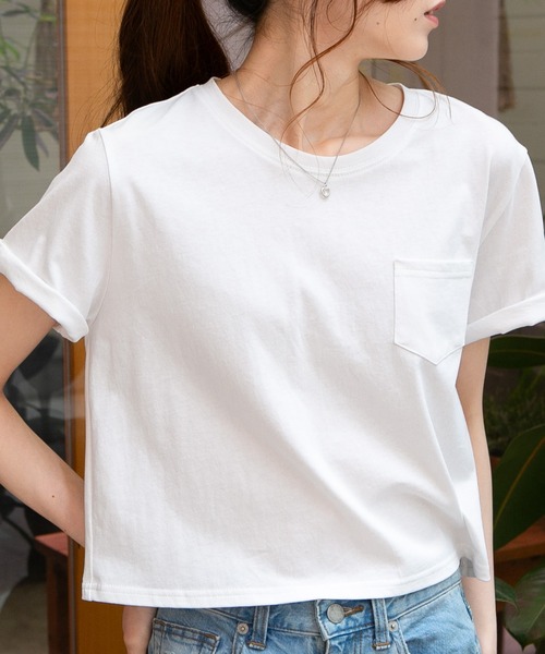 pumpkin port(パンプキンポート)の「ポケ付き クルーネック半袖Tシャツ(Tシャツ/カットソー・レディース・ホワイト/ブラック・S/M/L/LL)」の8枚目の写真