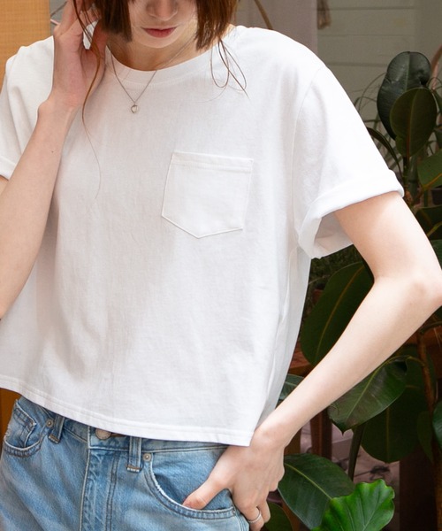 pumpkin port(パンプキンポート)の「ポケ付き クルーネック半袖Tシャツ(Tシャツ/カットソー・レディース・ホワイト/ブラック・S/M/L/LL)」の9枚目の写真