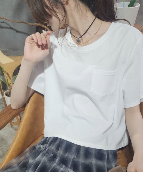 pumpkin port(パンプキンポート)の「ポケ付き クルーネック半袖Tシャツ(Tシャツ/カットソー・レディース・ホワイト/ブラック・S/M/L/LL)」の13枚目の写真