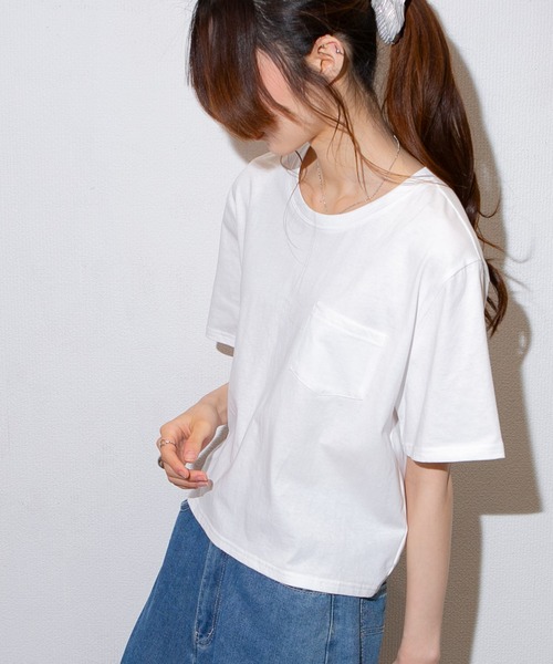 pumpkin port(パンプキンポート)の「ポケ付き クルーネック半袖Tシャツ(Tシャツ/カットソー・レディース・ホワイト/ブラック・S/M/L/LL)」の20枚目の写真