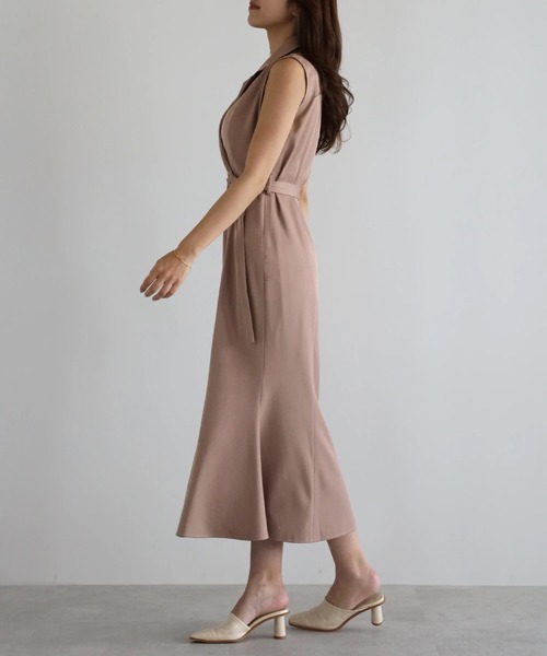 STRETA(ストレタ)の「骨格ストレート細見えジレ風マーメイドワンピース(ワンピース・レディース・ダークネイビー/ブラウン系その他・MS/M)」の5枚目の写真