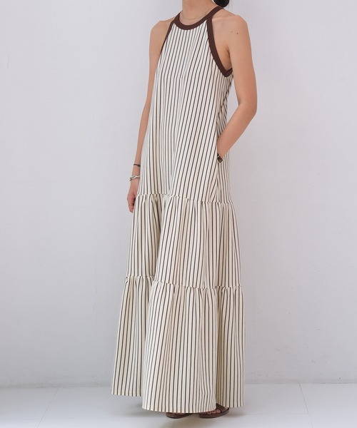 AKTE（アクテ）の「ホルターネックカットソーワンピース（ワンピース・レディース・ホワイト×ブラウン/ブラック/グレイッシュベージュ・FREE/TALL）」の7枚目の写真