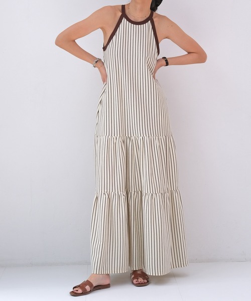 AKTE（アクテ）の「ホルターネックカットソーワンピース（ワンピース・レディース・ホワイト×ブラウン/ブラック/グレイッシュベージュ・FREE/TALL）」の9枚目の写真