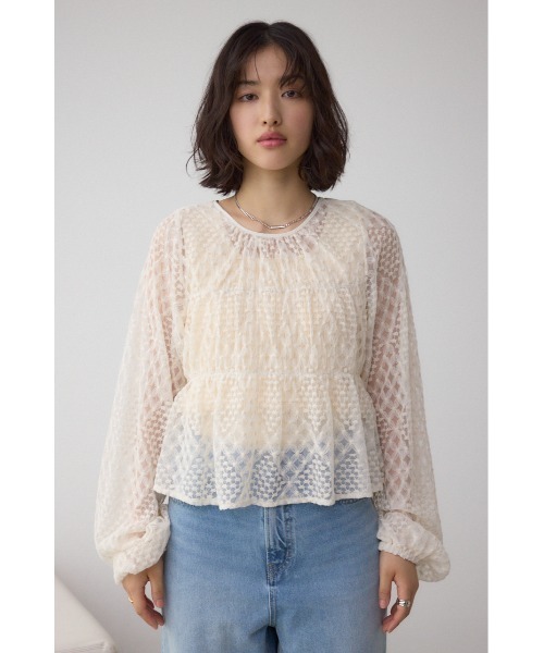 AZUL by moussy(アズールバイマウジー)の「前後2WAY シアージャガードフリルブラウス(シャツ/ブラウス・レディース・アイボリー/ブラック・FREE)」の5枚目の写真