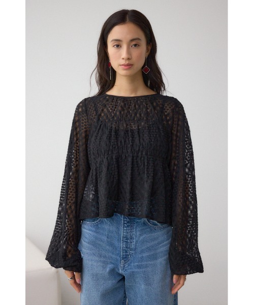 AZUL by moussy(アズールバイマウジー)の「前後2WAY シアージャガードフリルブラウス(シャツ/ブラウス・レディース・アイボリー/ブラック・FREE)」の10枚目の写真