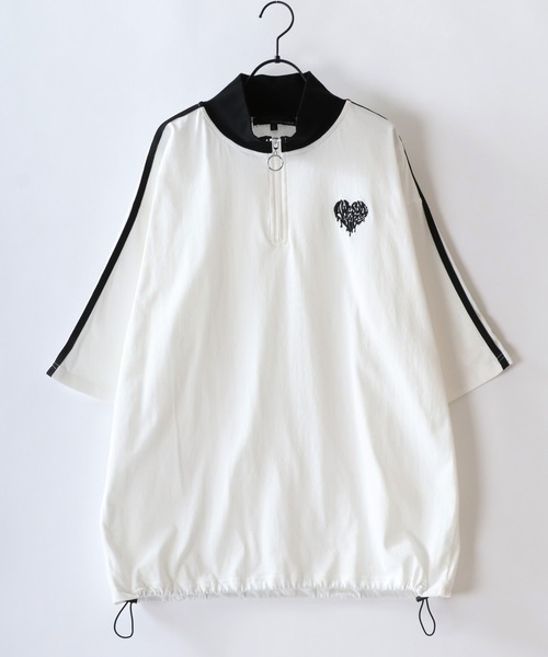 セール】Heart Logo Embroidery Half Zip Shirt/ハートロゴ ワン