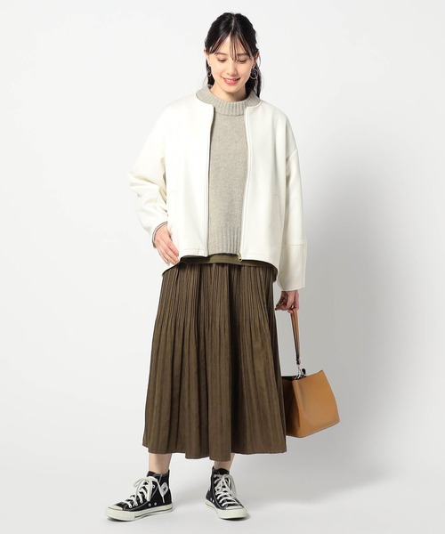 Grand PARK（グランドパーク）の「ダンボールスエード　ノーカラージャケット（その他アウター・レディース・ブラック/チャコールグレー/アイボリー・FREE）」の4枚目の写真