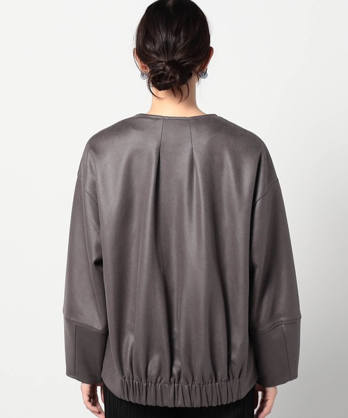 Grand PARK（グランドパーク）の「ダンボールスエード　ノーカラージャケット（その他アウター・レディース・ブラック/チャコールグレー/アイボリー・FREE）」の8枚目の写真