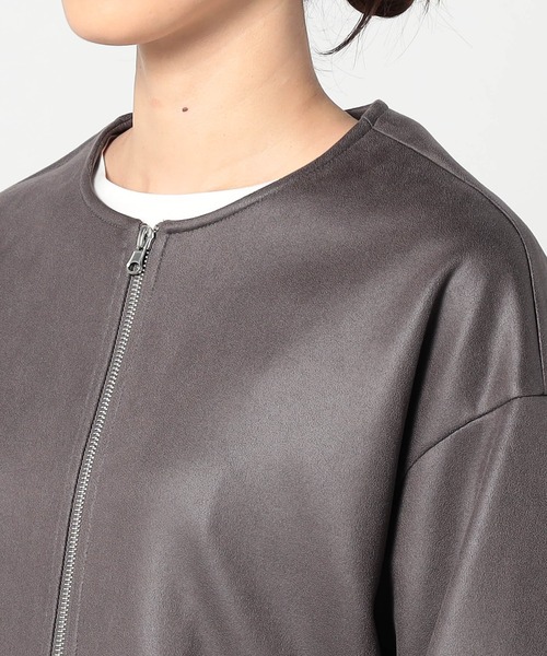 Grand PARK（グランドパーク）の「ダンボールスエード　ノーカラージャケット（その他アウター・レディース・ブラック/チャコールグレー/アイボリー・FREE）」の9枚目の写真