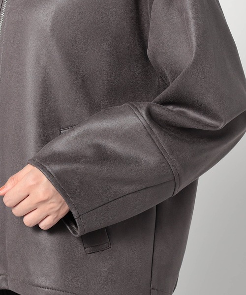 Grand PARK（グランドパーク）の「ダンボールスエード　ノーカラージャケット（その他アウター・レディース・ブラック/チャコールグレー/アイボリー・FREE）」の10枚目の写真