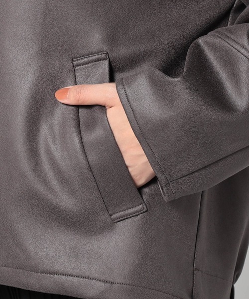 Grand PARK（グランドパーク）の「ダンボールスエード　ノーカラージャケット（その他アウター・レディース・ブラック/チャコールグレー/アイボリー・FREE）」の11枚目の写真