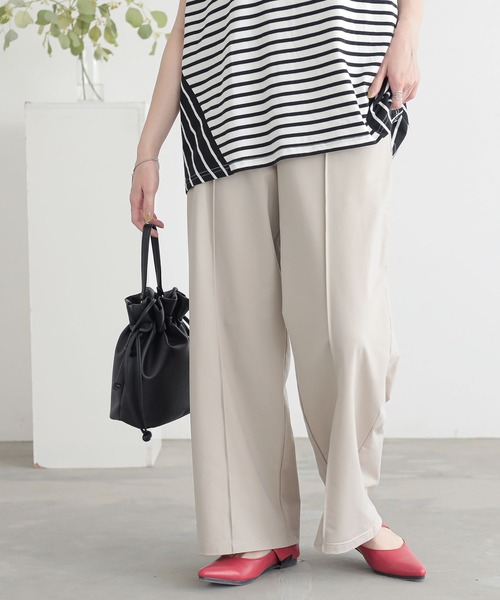 n'OrLABEL（ノアールレーベル）の「【接触冷感・UVカット】きちんと見えカットソーワイドパンツ（その他パンツ・レディース・グレイッシュベージュ/ライトブルー/ブラック・1/2）」の3枚目の写真