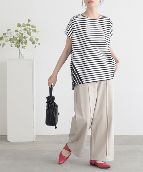 n'OrLABEL（ノアールレーベル）の「【接触冷感・UVカット】きちんと見えカットソーワイドパンツ（その他パンツ・レディース・グレイッシュベージュ/ライトブルー/ブラック・1/2）」の15枚目の写真