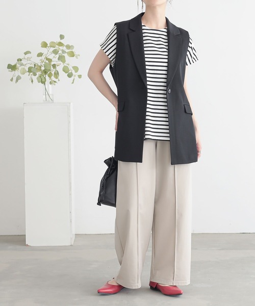 n'OrLABEL（ノアールレーベル）の「【接触冷感・UVカット】きちんと見えカットソーワイドパンツ（その他パンツ・レディース・グレイッシュベージュ/ライトブルー/ブラック・1/2）」の16枚目の写真