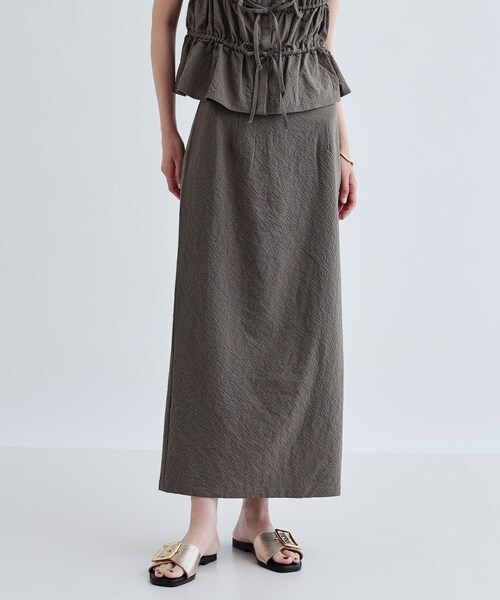 GALLEST(ギャレスト)の「【セットアップ可能】スクエアサッカースリットスカート【洗える/カセット服】(スカート・レディース・カーキ/ブラック・40/38/36)」の2枚目の写真