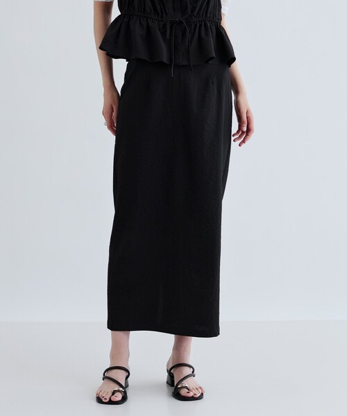 GALLEST(ギャレスト)の「【セットアップ可能】スクエアサッカースリットスカート【洗える/カセット服】(スカート・レディース・カーキ/ブラック・40/38/36)」の1枚目の写真